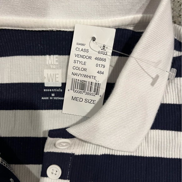 PacSun Women's Striped Polo - Navy and White - Picture 2 of 3